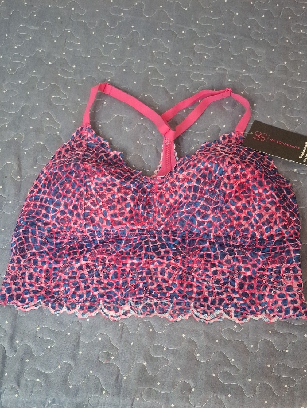 No Boundaries Pink & Blue Lace Bralette with Racerback size XL NWT